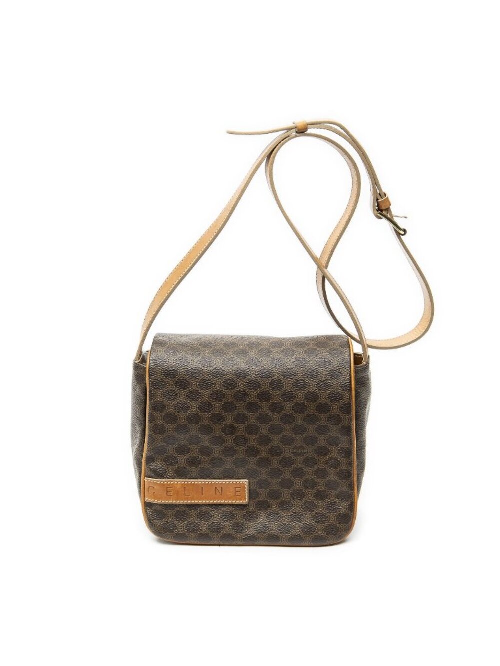 Celine Vintage Flap Bag Crossbody Brown Macadam Canvas
